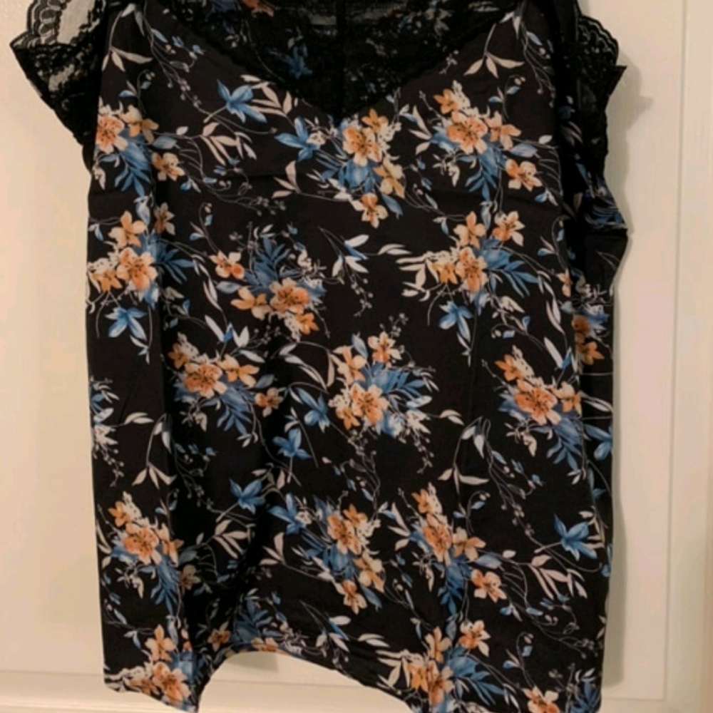NavyBlue&Gold Floral Cami lace Plus Pajamas - Picture 4 of 6